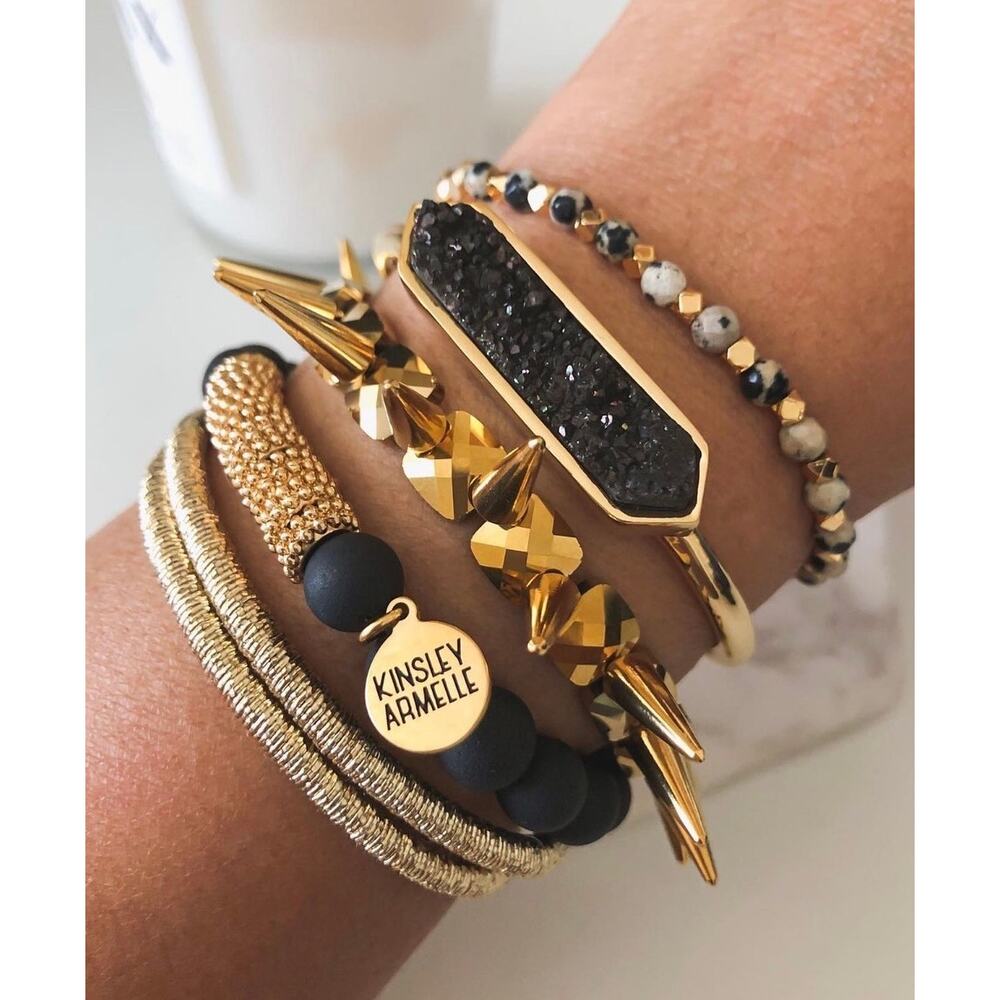 RETAIL $65 Kinsley Armelle Bangle Collection Gold Raven Quartz Bracelet! NEW - Picture 2 of 2